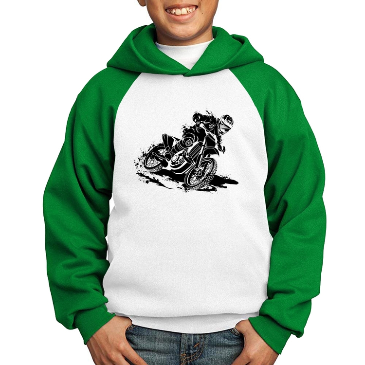 Moletom Infantil Motocross - Branco/Verde