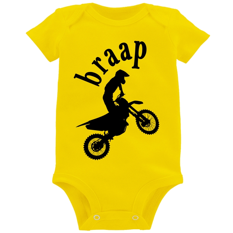 Body Bebê Motocross Braap - Amarelo
