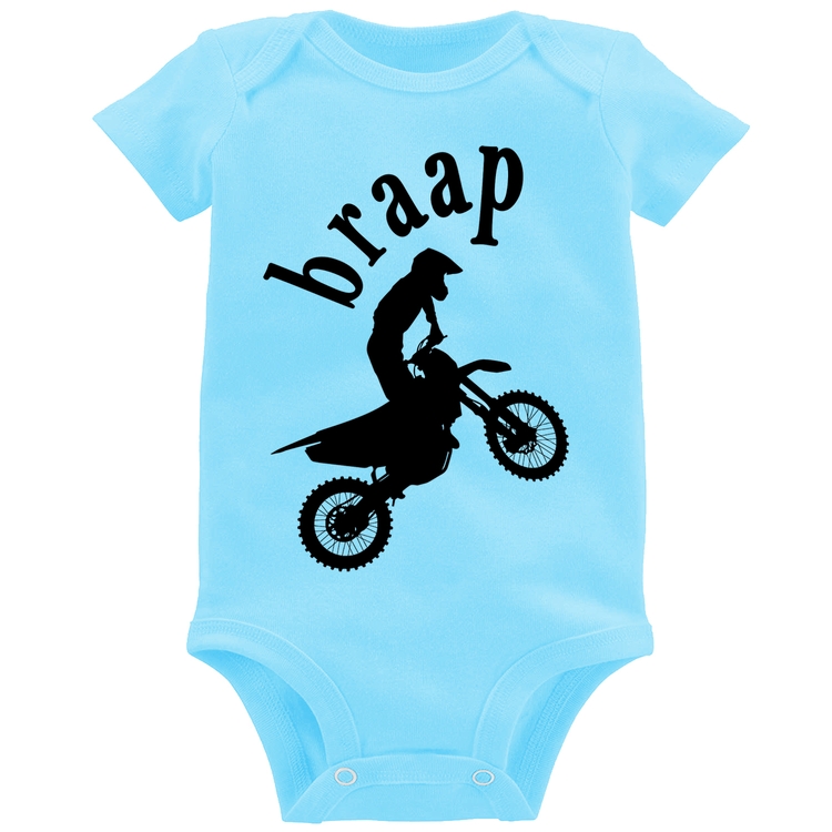 Body Bebê Motocross Braap - Azul Bebê