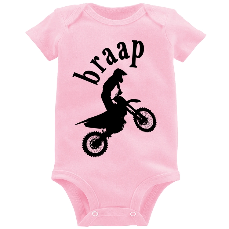 Body Bebê Motocross Braap - Rosa Bebê