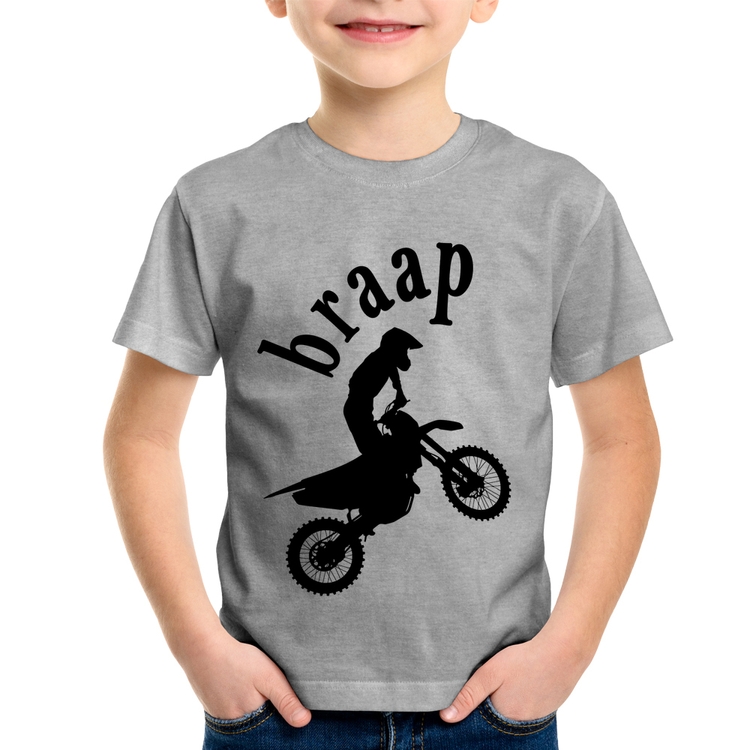 Camiseta Infantil Motocross Braap - Cinza