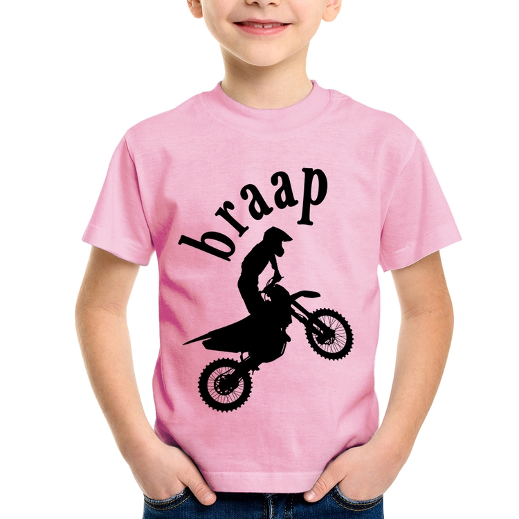 Camiseta Infantil Motocross Braap - Rosa Bebê