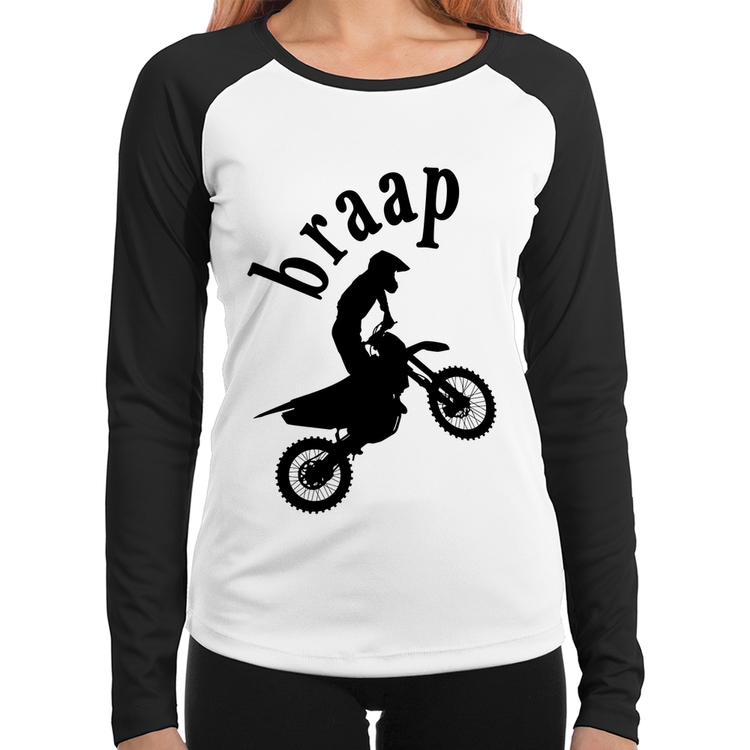 Baby Look Raglan Motocross Braap Manga Longa