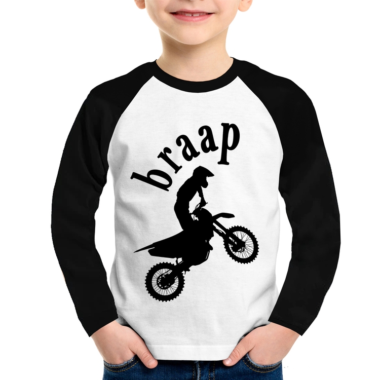 Camiseta Raglan Infantil Motocross Braap Manga Longa