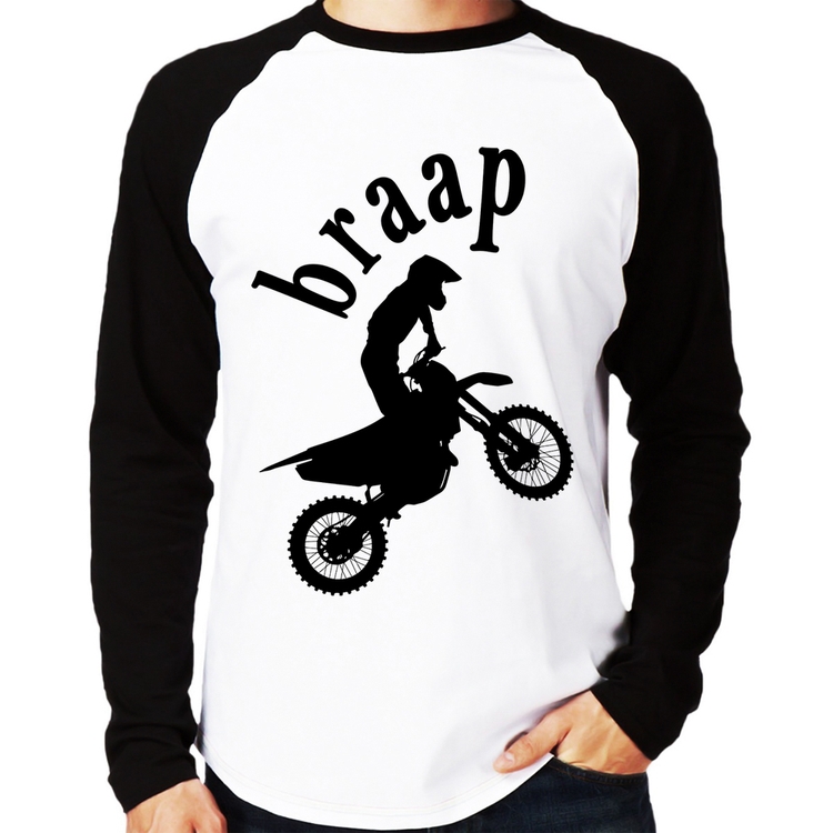 Camiseta Raglan Motocross Braap Manga Longa