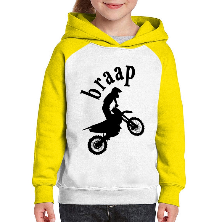 Moletom Infantil Motocross Braap - Branco/Amarelo