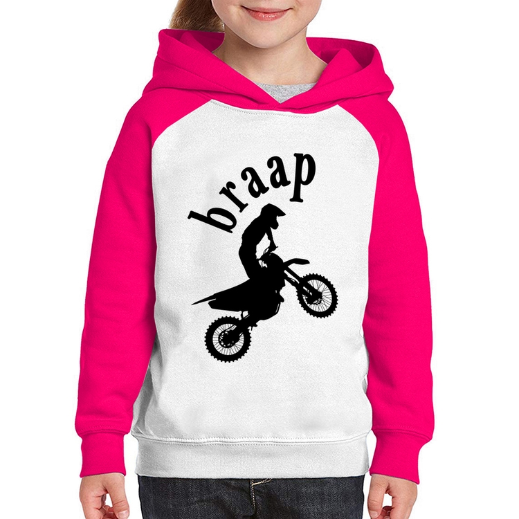 Moletom Infantil Motocross Braap - Branco/Rosa
