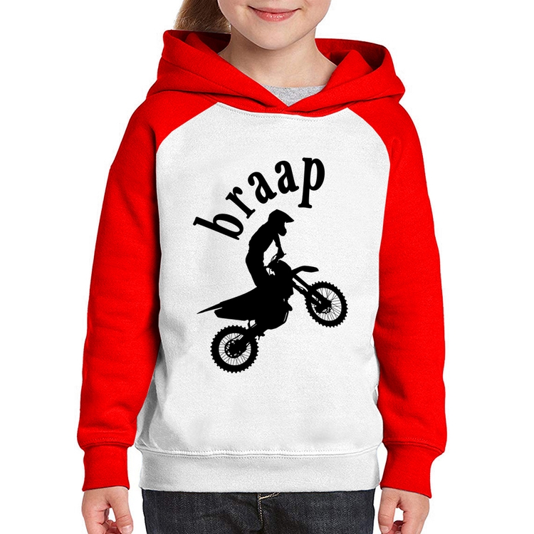 Moletom Infantil Motocross Braap - Branco/Vermelho