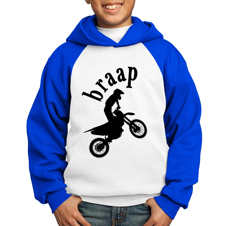 Moletom Infantil Motocross Braap - Branco/Azul