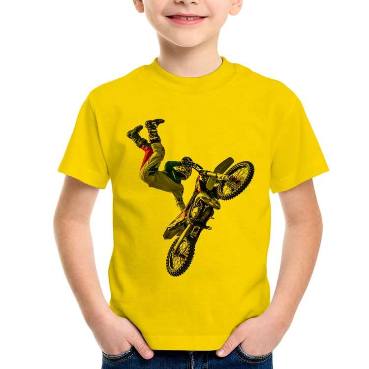 Camiseta Infantil Motocross Freestyle Trick - Amarela
