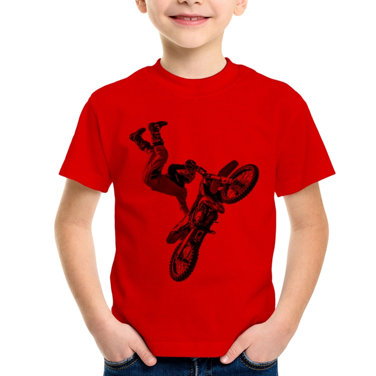 Camiseta Infantil Motocross Freestyle Trick - Vermelha