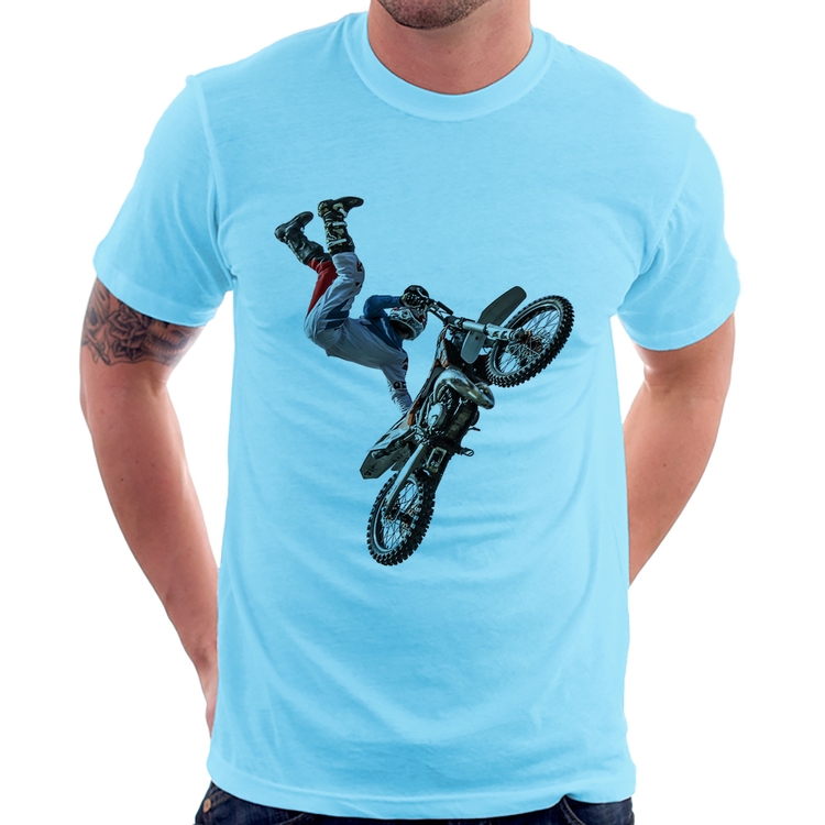Camiseta Motocross Freestyle Trick - Azul Bebê