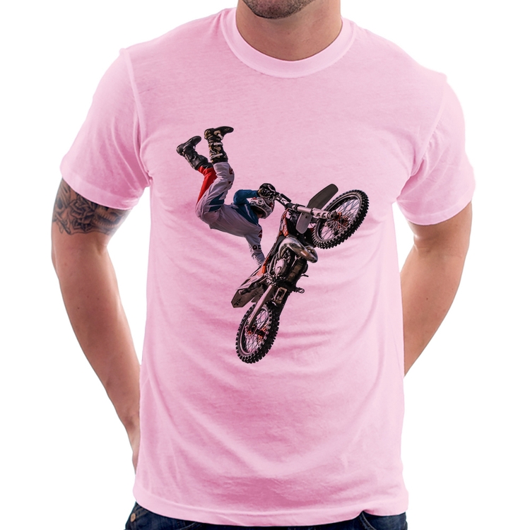 Camiseta Motocross Freestyle Trick - Rosa Bebê