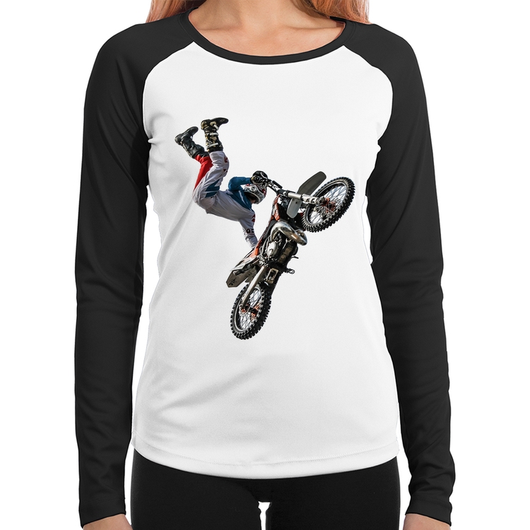 Baby Look Raglan Motocross Freestyle Trick Manga Longa