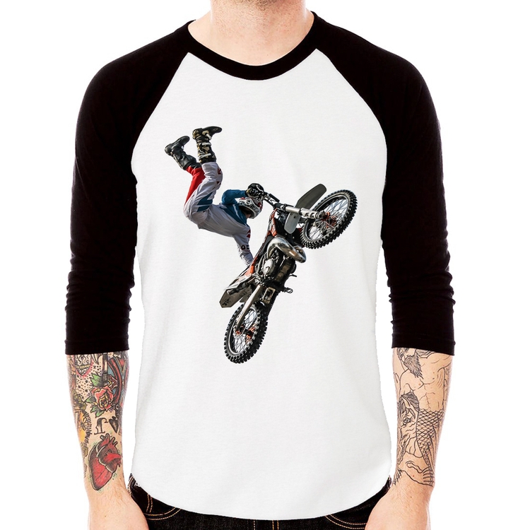 Camiseta Raglan Motocross Freestyle Trick Manga 3/4
