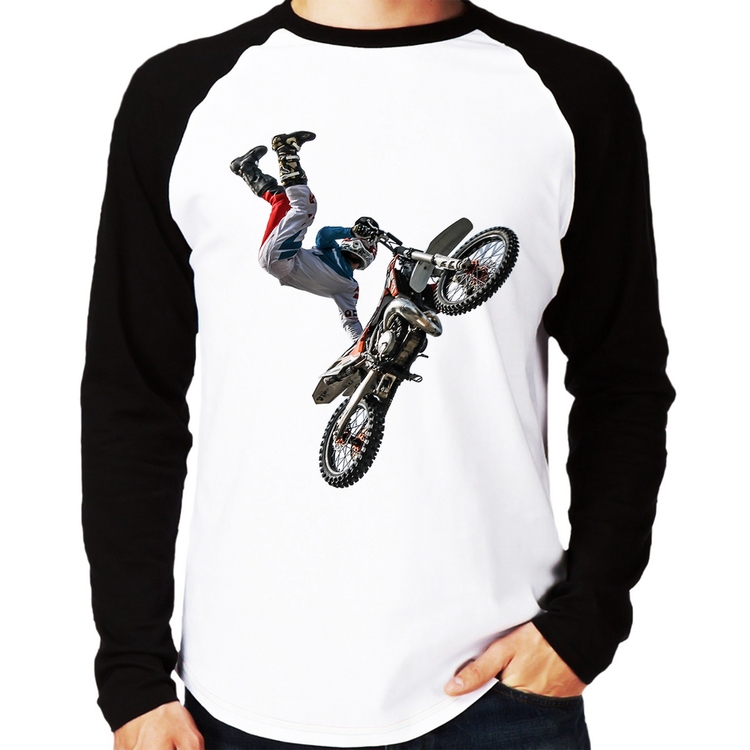 Camiseta Raglan Motocross Freestyle Trick Manga Longa