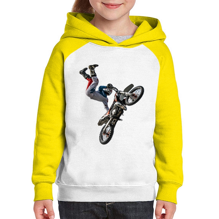 Moletom Infantil Motocross Freestyle Trick - Branco/Amarelo