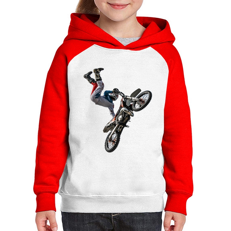 Moletom Infantil Motocross Freestyle Trick - Branco/Vermelho