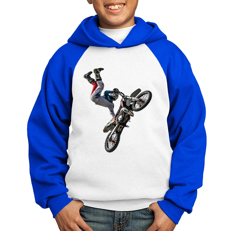 Moletom Infantil Motocross Freestyle Trick - Branco/Azul