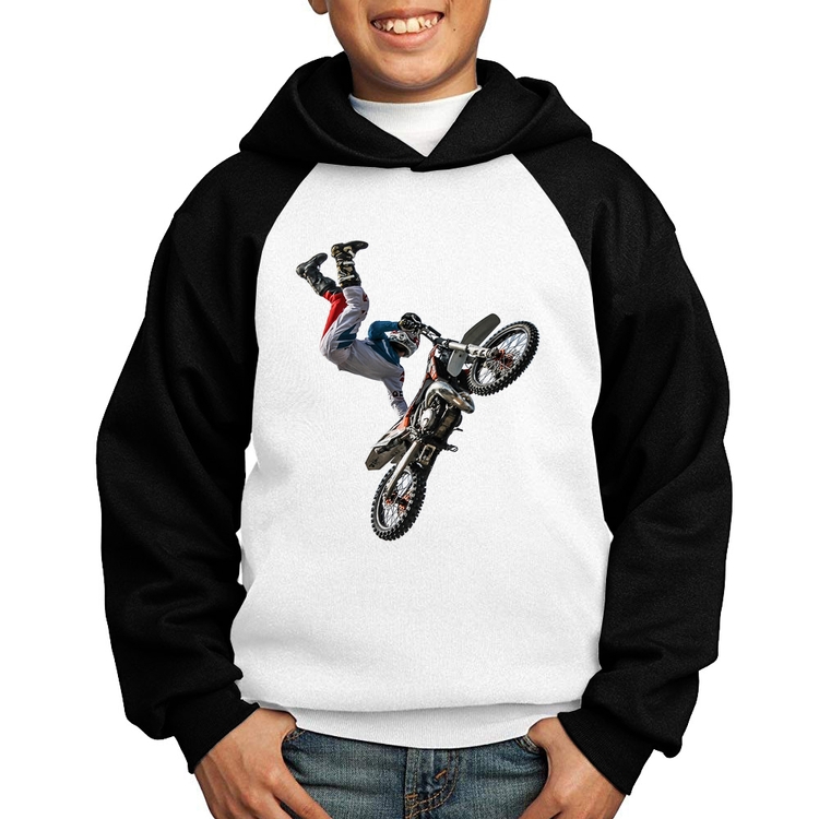 Moletom Infantil Motocross Freestyle Trick - Branco/Preto