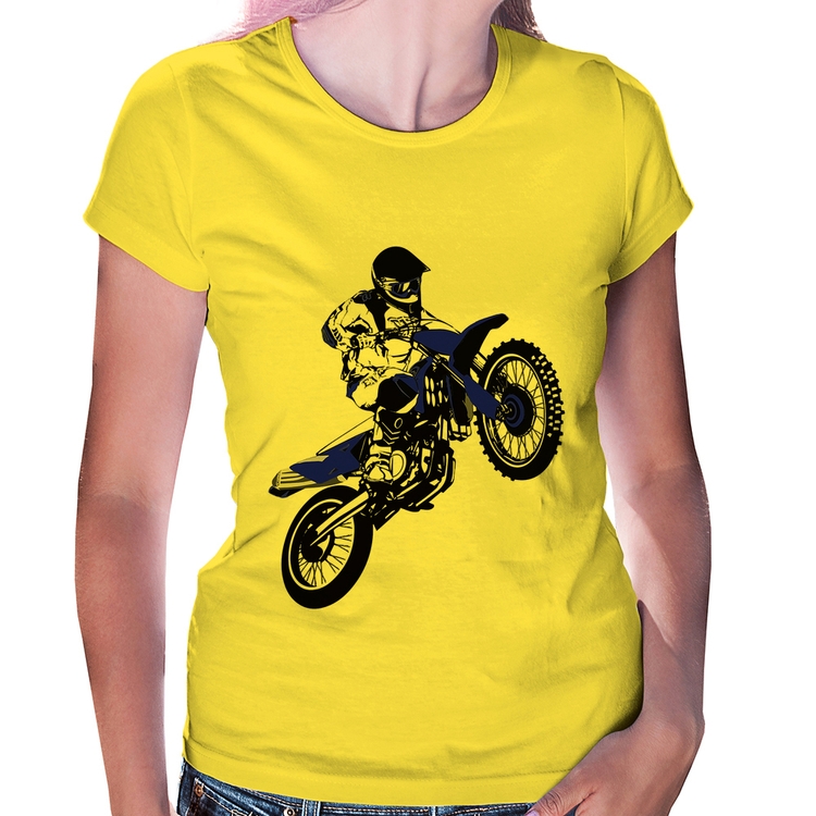 Baby Look Motocross Jump Azul - Amarela