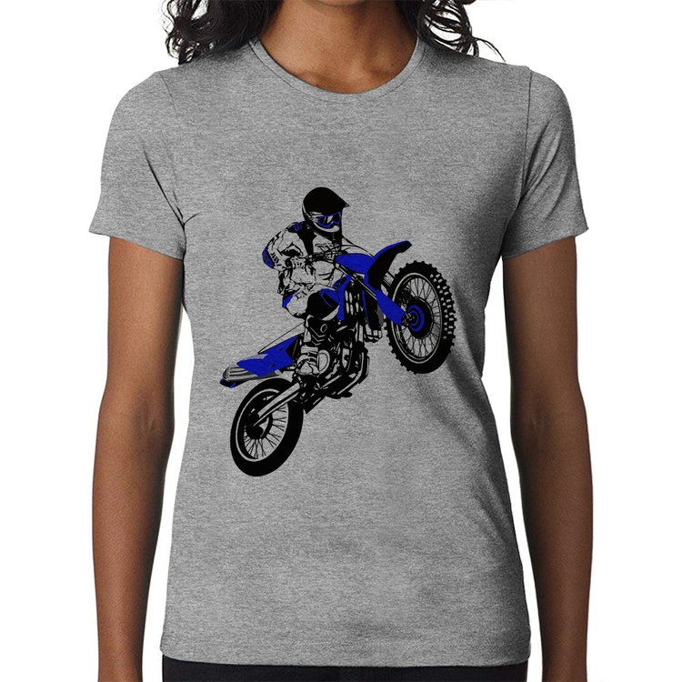 Baby Look Motocross Jump Azul - Cinza