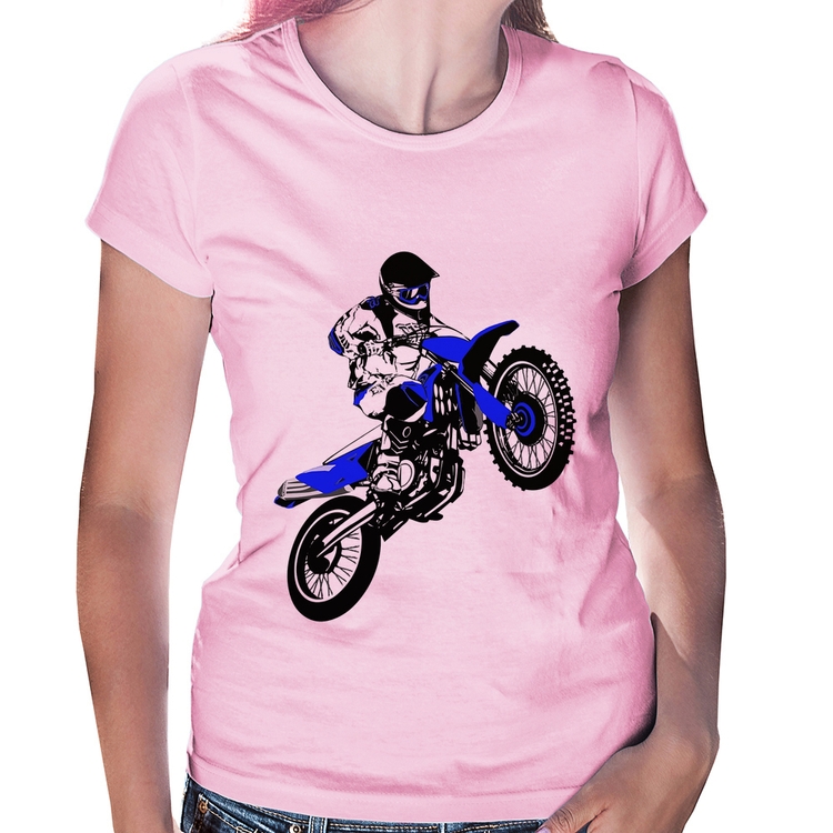 Baby Look Motocross Jump Azul - Rosa Bebê