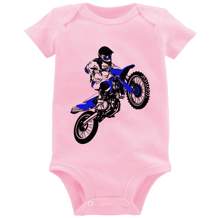Body Bebê Motocross Jump Azul - Rosa Bebê