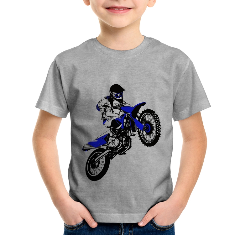 Camiseta Infantil Motocross Jump Azul - Cinza