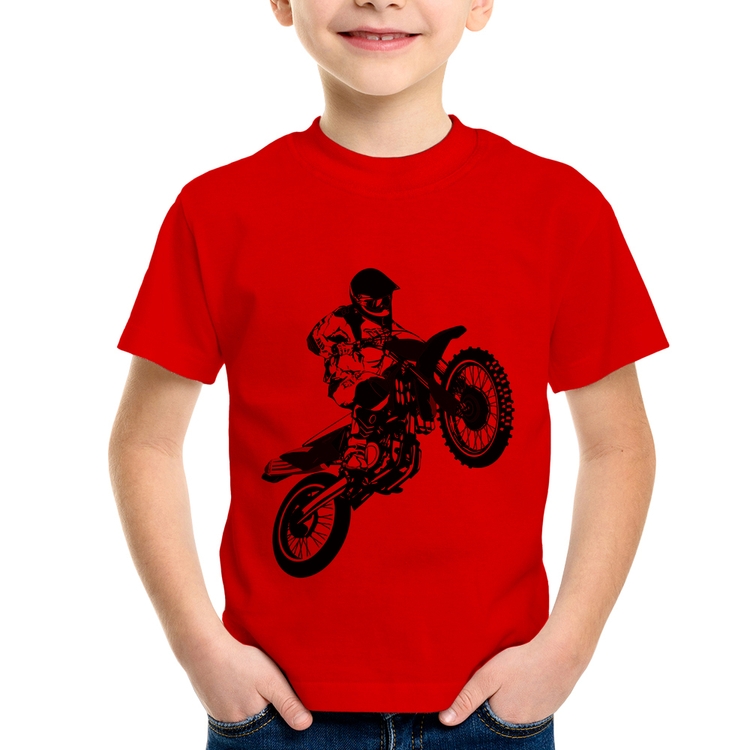 Camiseta Infantil Motocross Jump Azul - Vermelha