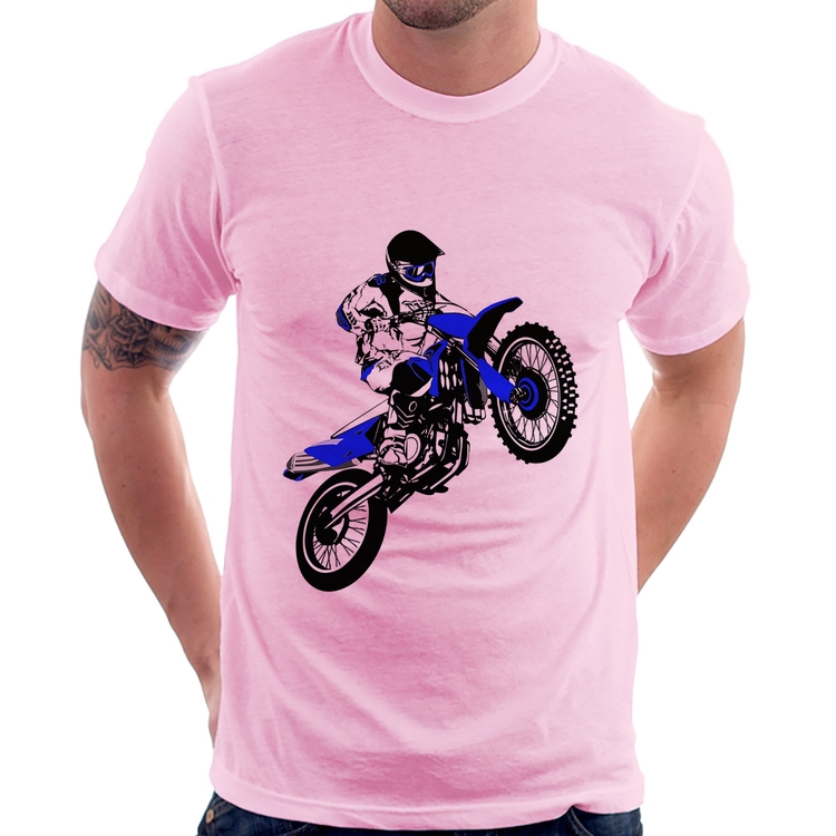 Camiseta Motocross Jump Azul - Rosa Bebê