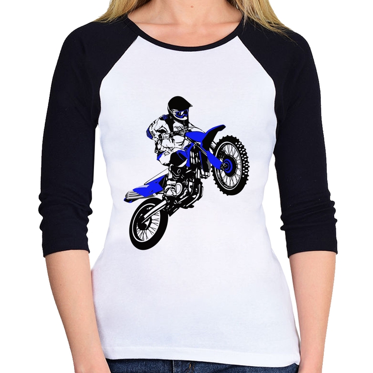 Baby Look Raglan Motocross Jump Azul Manga 3/4