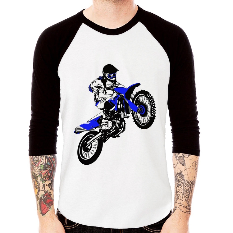 Camiseta Raglan Motocross Jump Azul Manga 3/4
