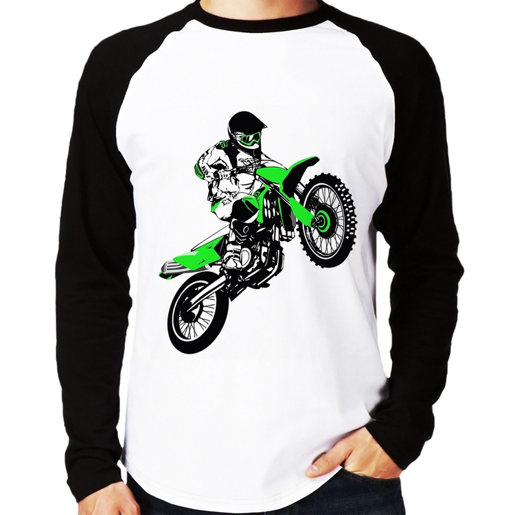 Camiseta Raglan Motocross Jump Verde Manga Longa