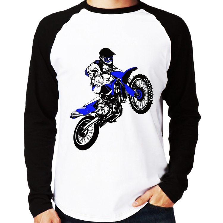 Camiseta Raglan Motocross Jump Azul Manga Longa