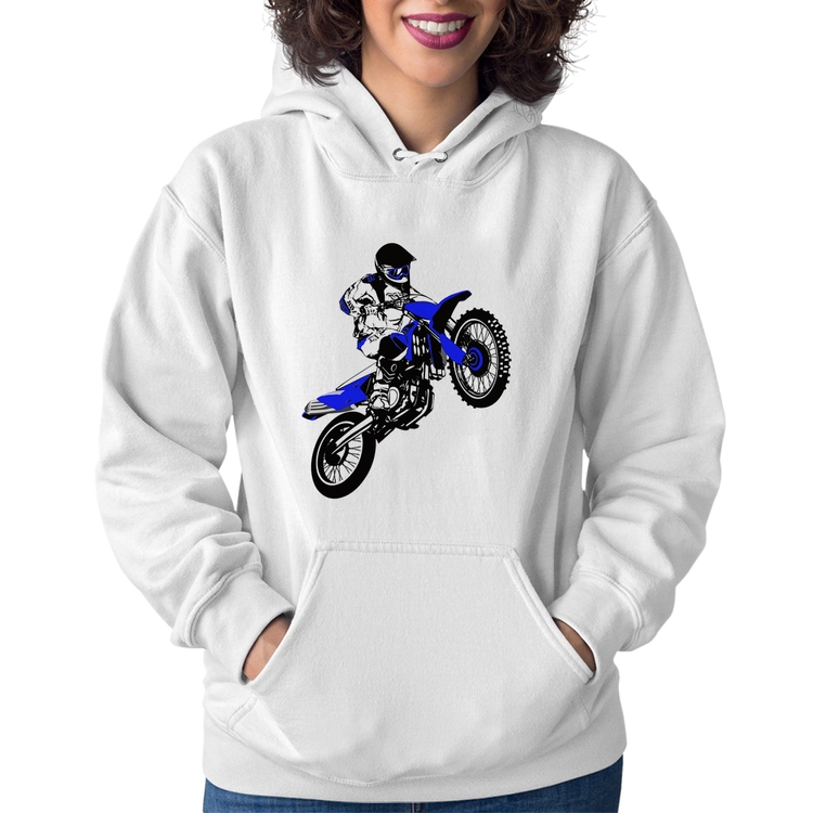 Moletom Feminino Motocross Jump Azul - Branco