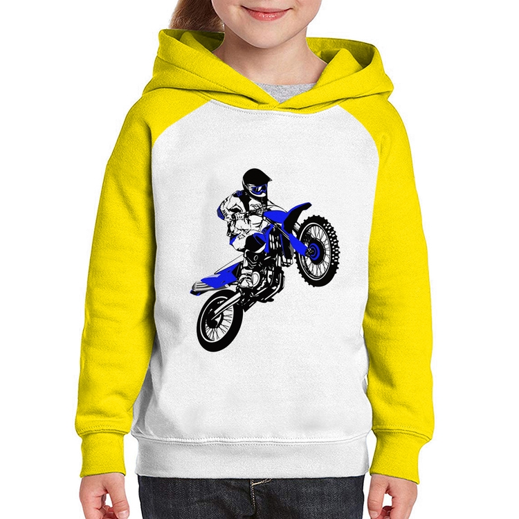 Moletom Infantil Motocross Jump Azul - Branco/Amarelo