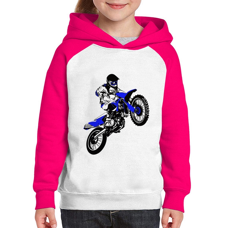Moletom Infantil Motocross Jump Azul - Branco/Rosa