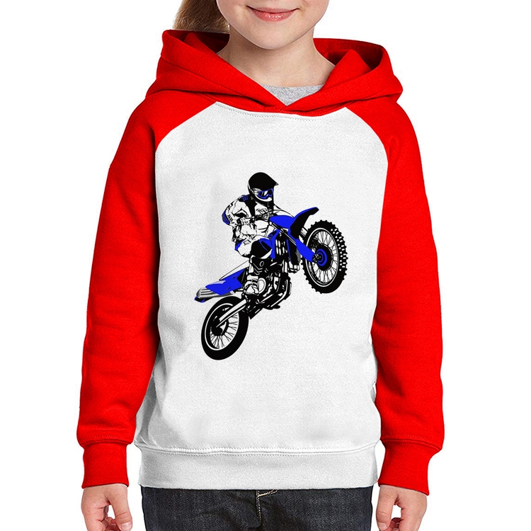 Moletom Infantil Motocross Jump Azul - Branco/Vermelho