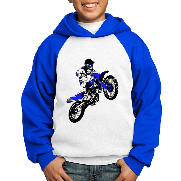 Moletom Infantil Motocross Jump Azul - Branco/Azul
