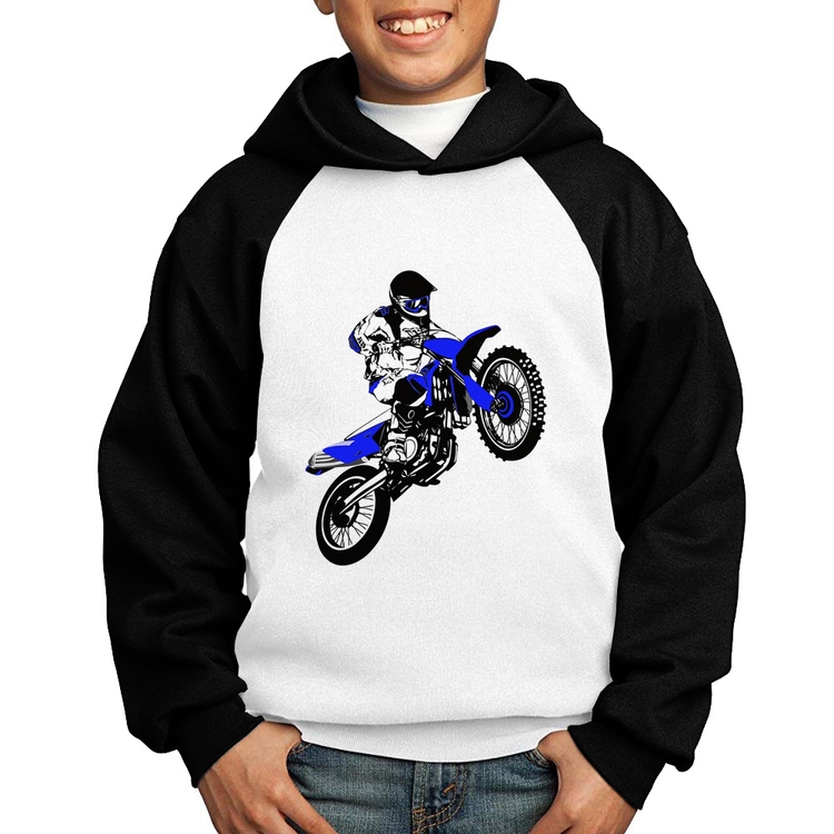 Moletom Infantil Motocross Jump Azul - Branco/Preto