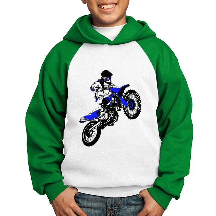 Moletom Infantil Motocross Jump Azul - Branco/Verde