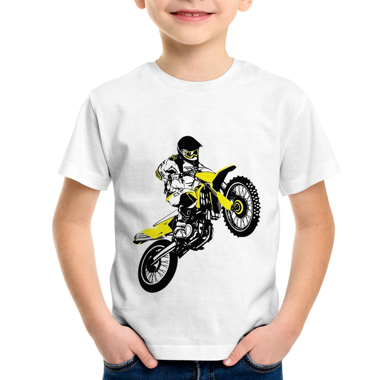 Camiseta Branca Infantil Desenho Moto Motocross