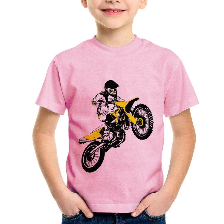 Camiseta Infantil Motocross Jump - Rosa Bebê