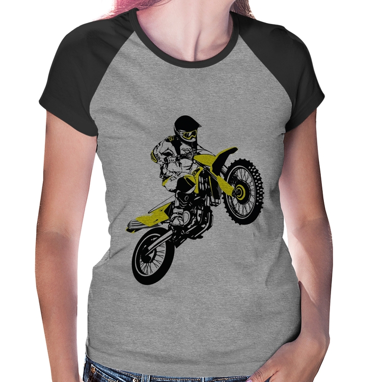 Baby Look Raglan Motocross Jump - Cinza/Preto