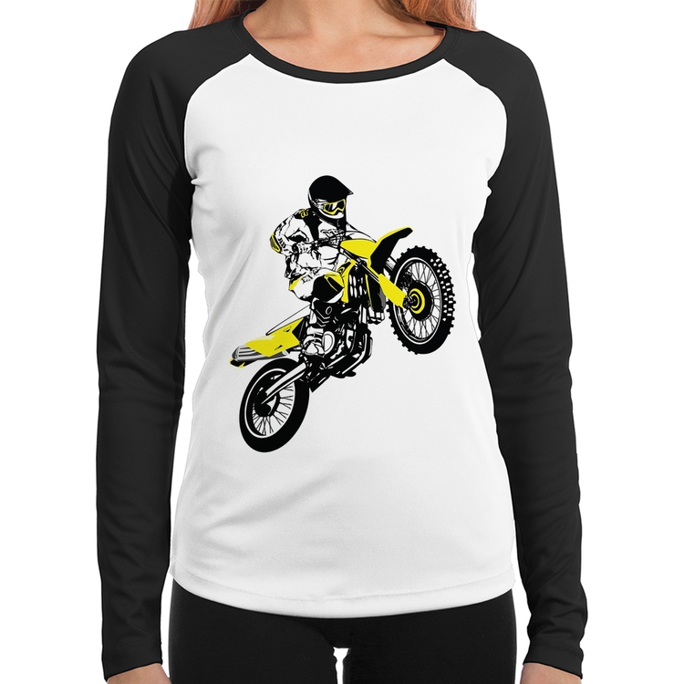 Baby Look Raglan Motocross Jump Manga Longa