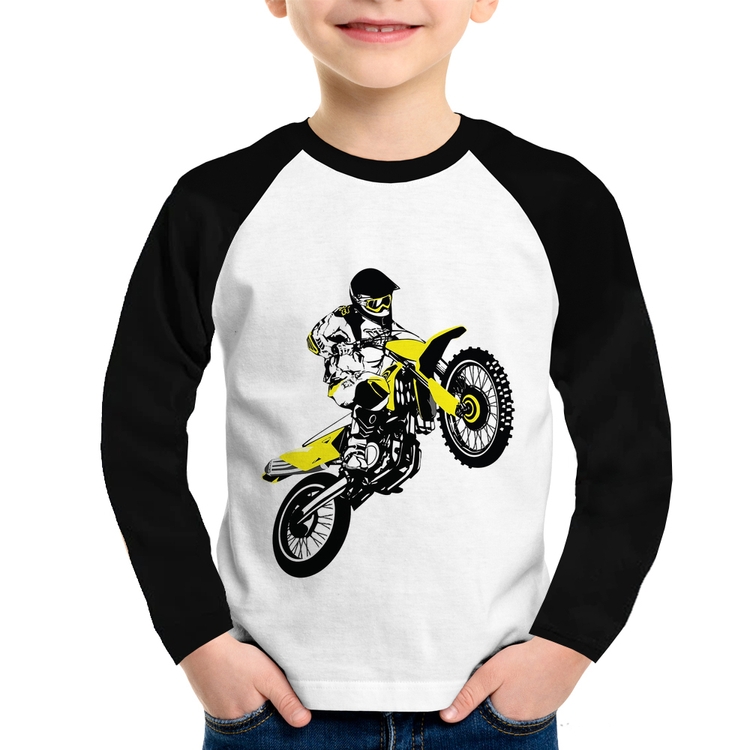 Camiseta Raglan Infantil Motocross Jump Manga Longa