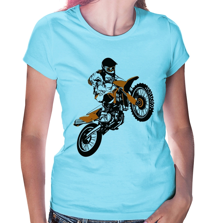 Baby Look Motocross Jump Laranja - Azul Bebê