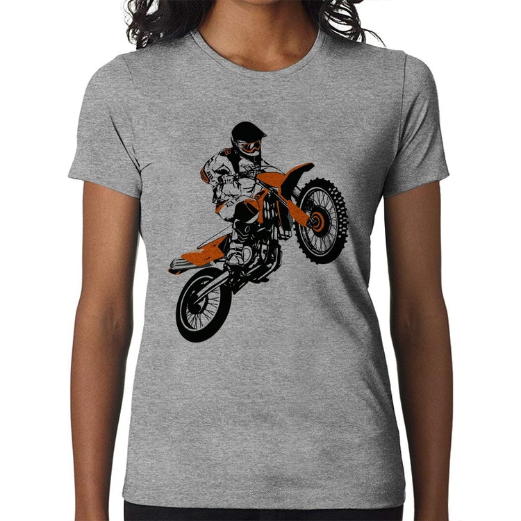 Baby Look Motocross Jump Laranja - Cinza