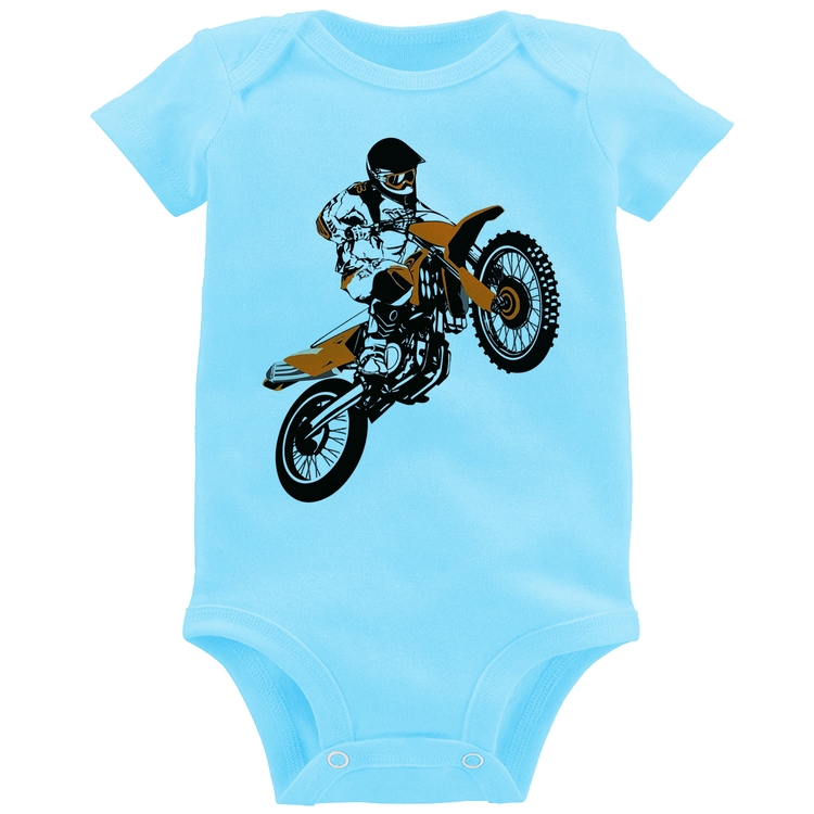 Body Bebê Motocross Jump Laranja - Azul Bebê